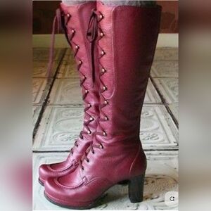 Whimsygoth, Fairycore Burgundy Chie Mihara GENUINE LEATHER Boots